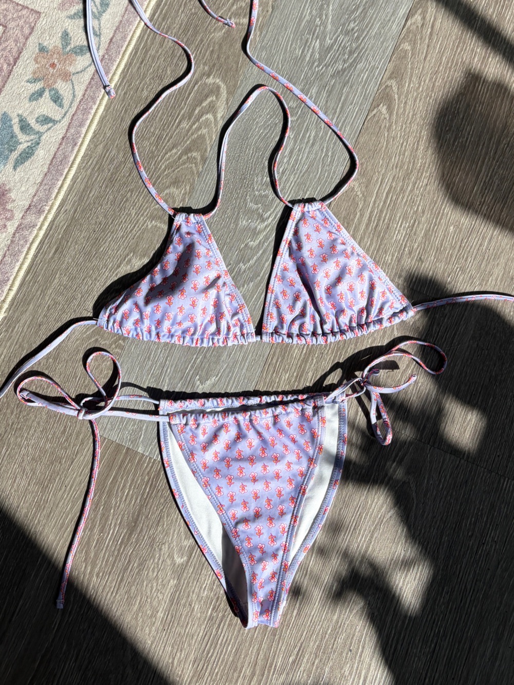 Lavender Pink Floral Tie-Side Triangle Bikini